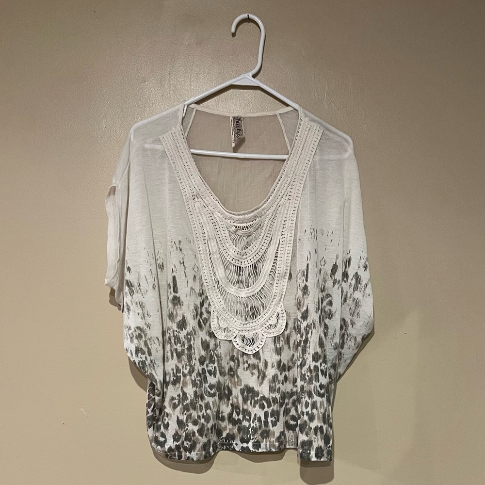 Free People Womens Small Lace Crochet Leopard Tunic Boho Dolman Top Blouse
